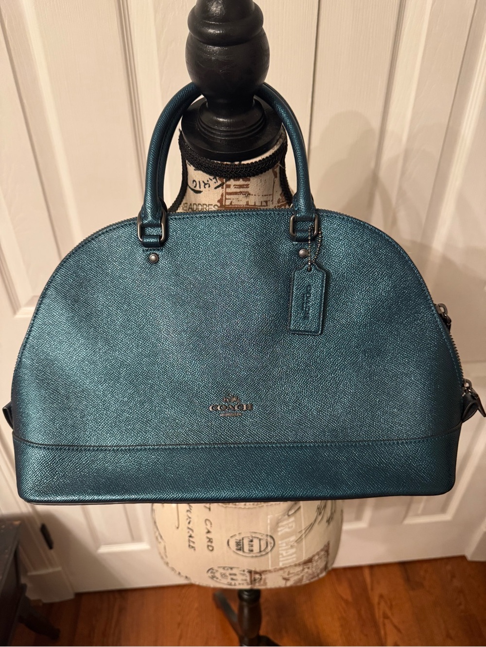 Coach Sierra Saffiano Leather Satchel - Metallic Teal/Blue